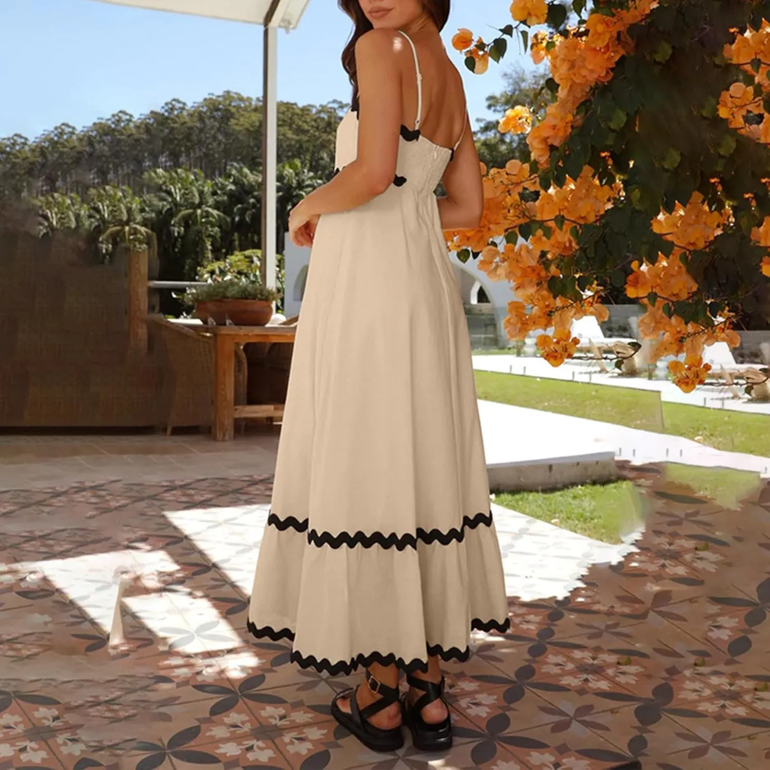 Party Dresses for Women 2024 Elegant Spaghetti Strap Ruffle Maxi Dress Summer Fashion Sleeveless Sundress Going Out