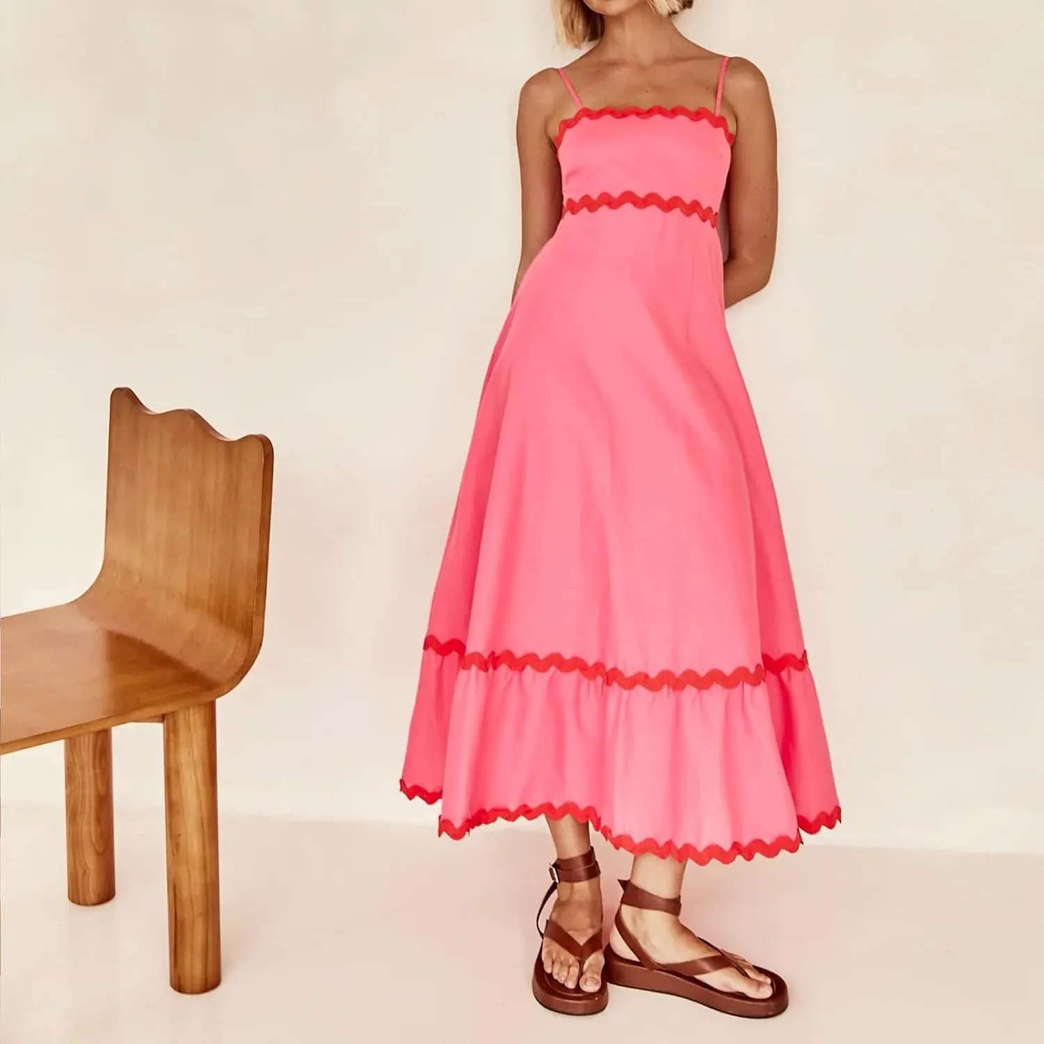 Party Dresses for Women 2024 Elegant Spaghetti Strap Ruffle Maxi Dress Summer Fashion Sleeveless Sundress Going Out