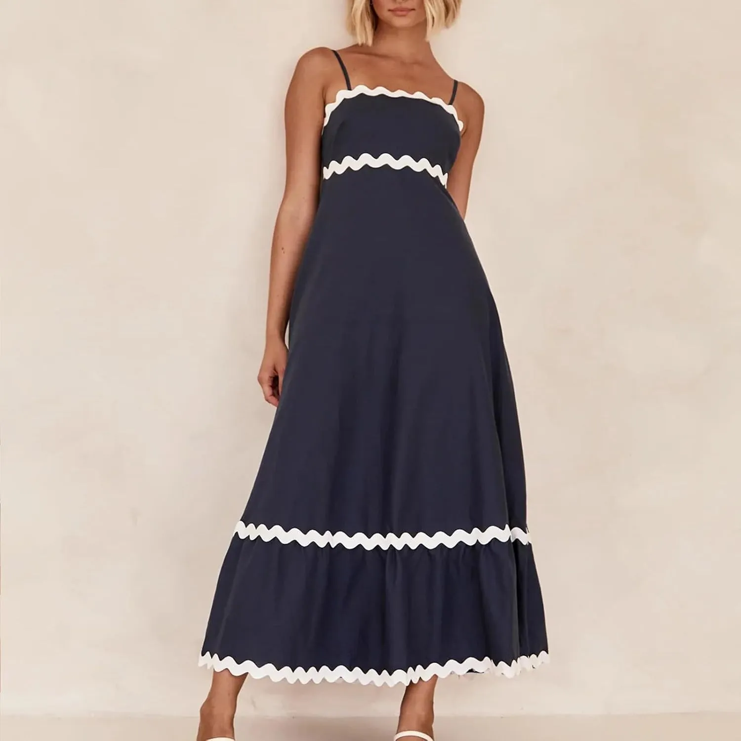 Party Dresses for Women 2024 Elegant Spaghetti Strap Ruffle Maxi Dress Summer Fashion Sleeveless Sundress Going Out