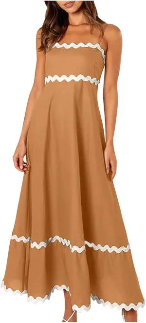 Party Dresses for Women 2024 Elegant Spaghetti Strap Ruffle Maxi Dress Summer Fashion Sleeveless Sundress Going Out