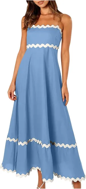 Party Dresses for Women 2024 Elegant Spaghetti Strap Ruffle Maxi Dress Summer Fashion Sleeveless Sundress Going Out