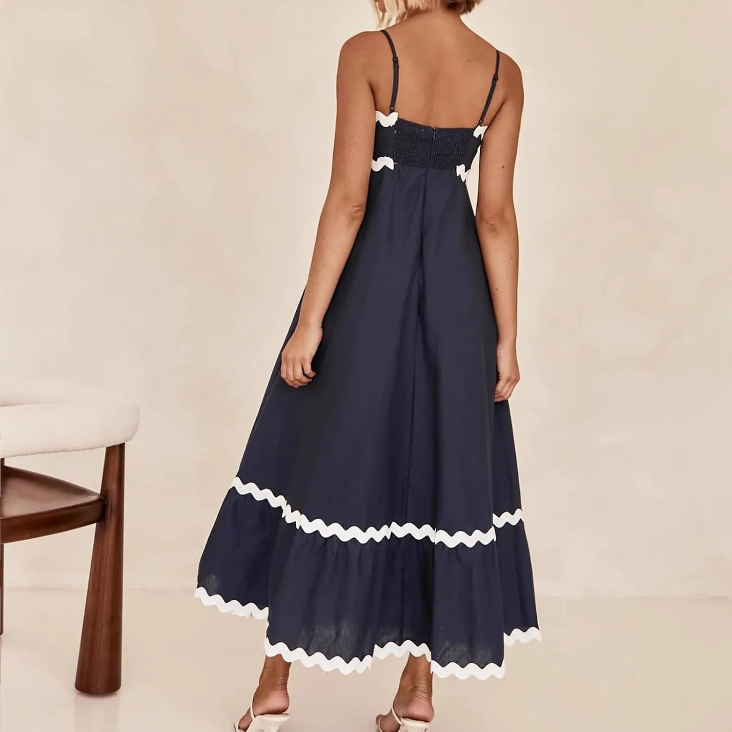 Party Dresses for Women 2024 Elegant Spaghetti Strap Ruffle Maxi Dress Summer Fashion Sleeveless Sundress Going Out