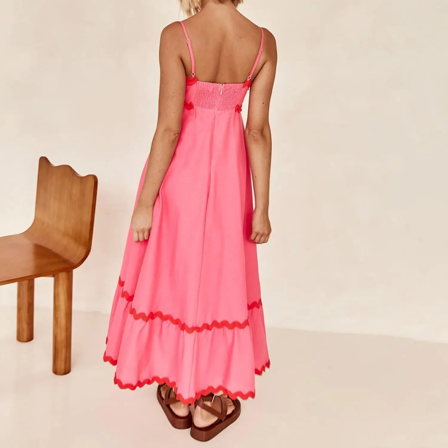 Party Dresses for Women 2024 Elegant Spaghetti Strap Ruffle Maxi Dress Summer Fashion Sleeveless Sundress Going Out