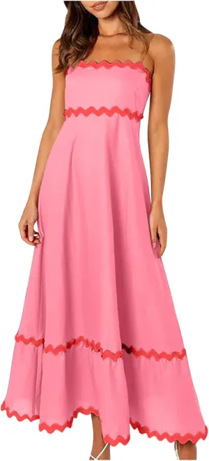 Party Dresses for Women 2024 Elegant Spaghetti Strap Ruffle Maxi Dress Summer Fashion Sleeveless Sundress Going Out