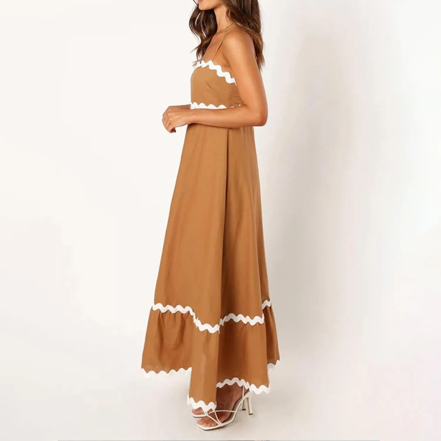 Party Dresses for Women 2024 Elegant Spaghetti Strap Ruffle Maxi Dress Summer Fashion Sleeveless Sundress Going Out