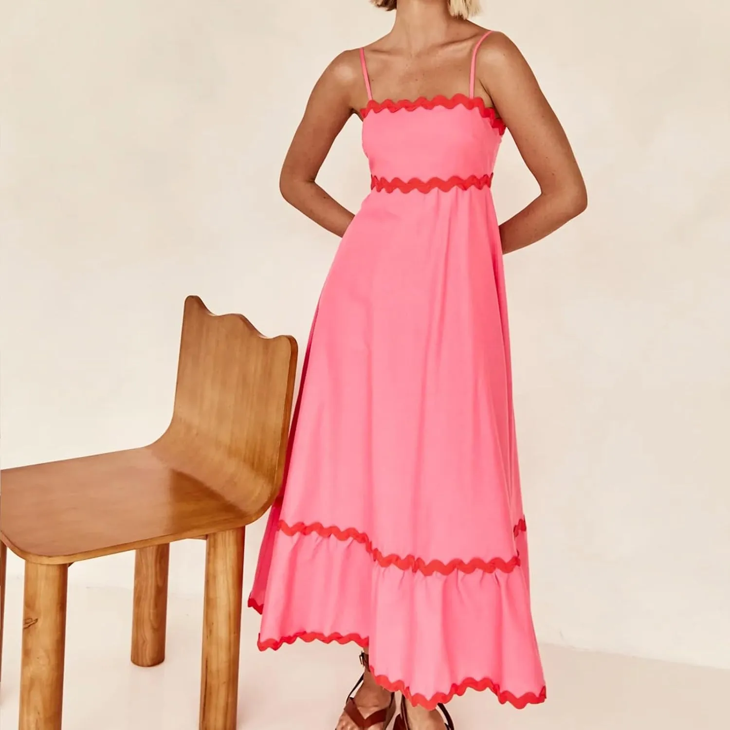 Party Dresses for Women 2024 Elegant Spaghetti Strap Ruffle Maxi Dress Summer Fashion Sleeveless Sundress Going Out