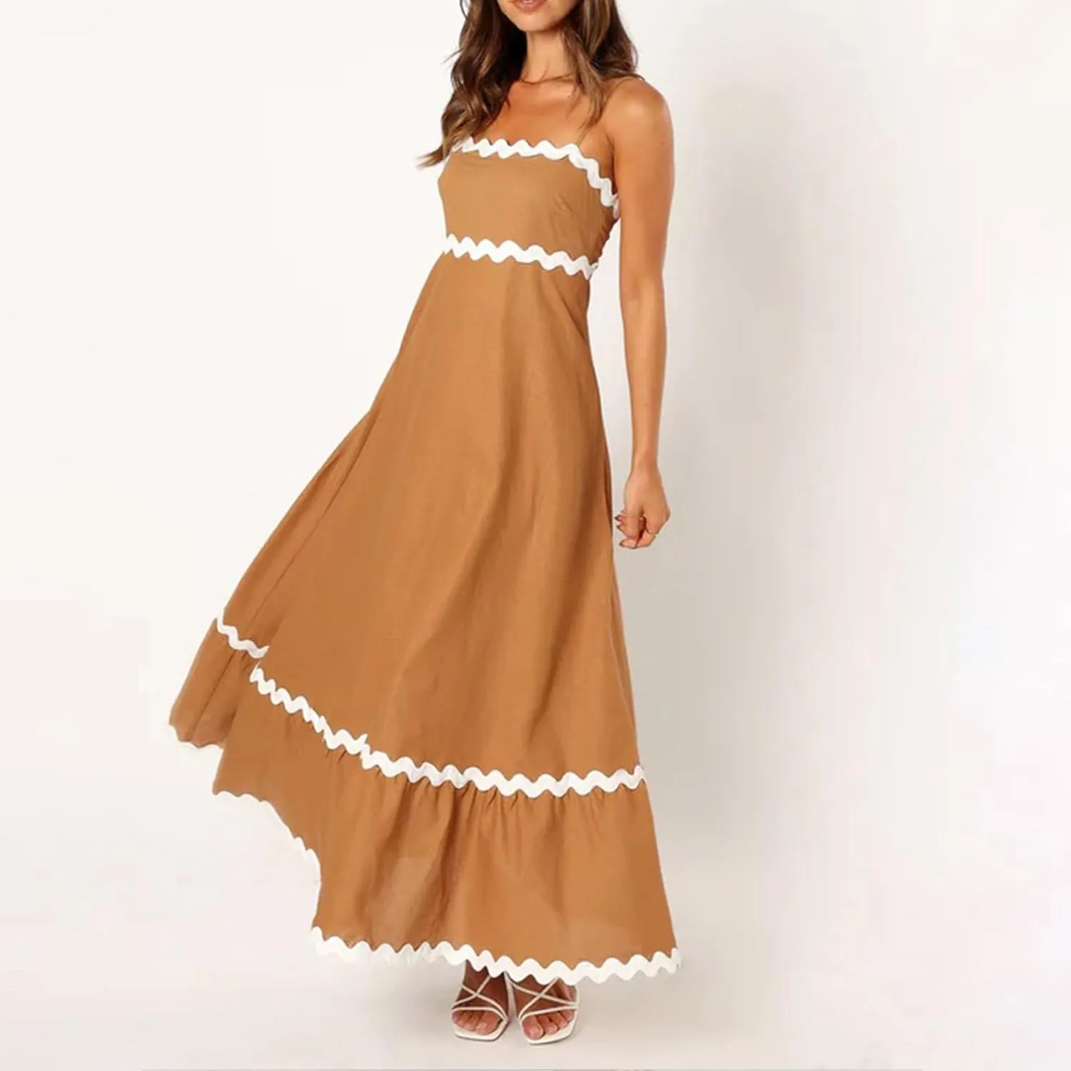 Party Dresses for Women 2024 Elegant Spaghetti Strap Ruffle Maxi Dress Summer Fashion Sleeveless Sundress Going Out