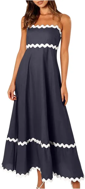 Party Dresses for Women 2024 Elegant Spaghetti Strap Ruffle Maxi Dress Summer Fashion Sleeveless Sundress Going Out