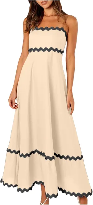 Party Dresses for Women 2024 Elegant Spaghetti Strap Ruffle Maxi Dress Summer Fashion Sleeveless Sundress Going Out