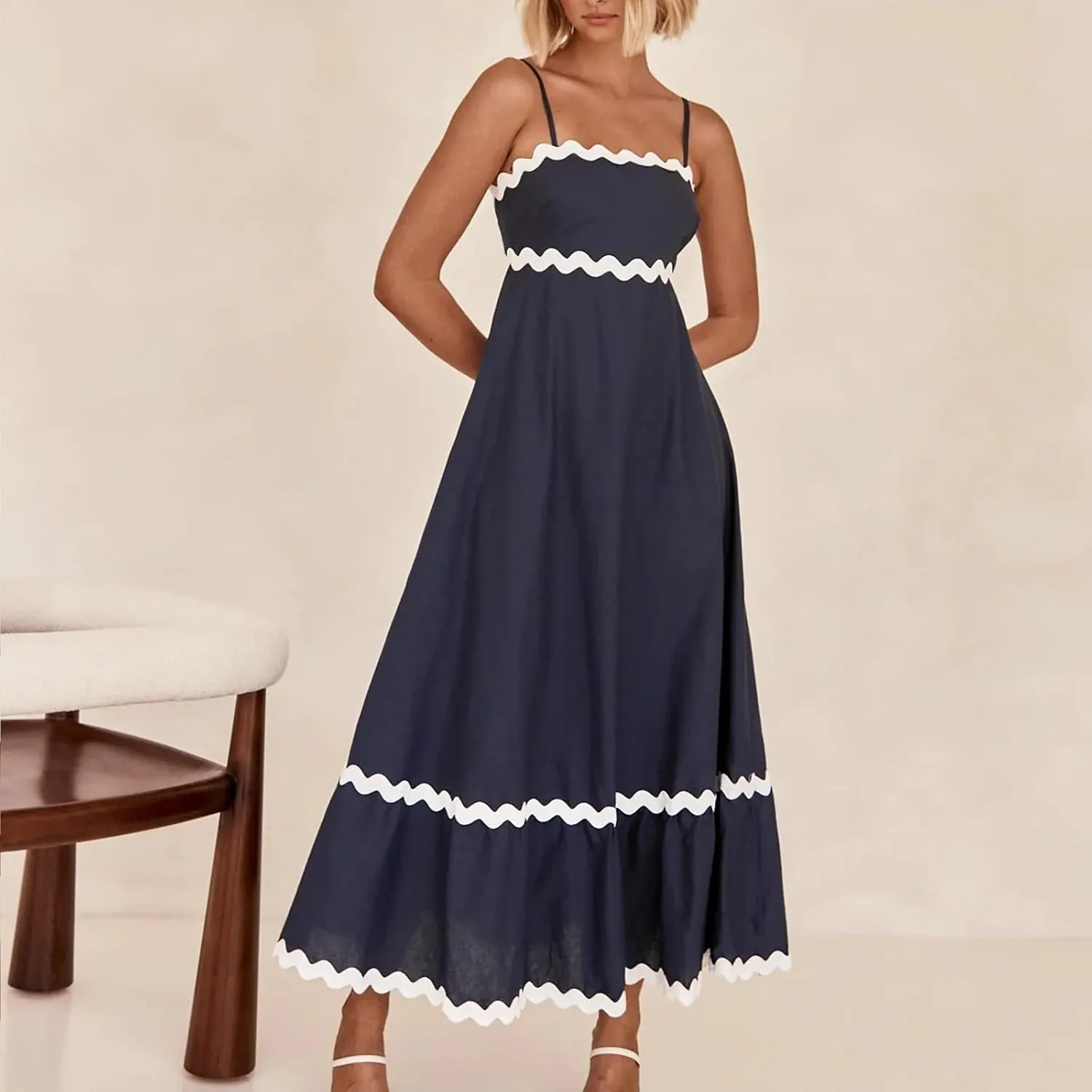 Party Dresses for Women 2024 Elegant Spaghetti Strap Ruffle Maxi Dress Summer Fashion Sleeveless Sundress Going Out