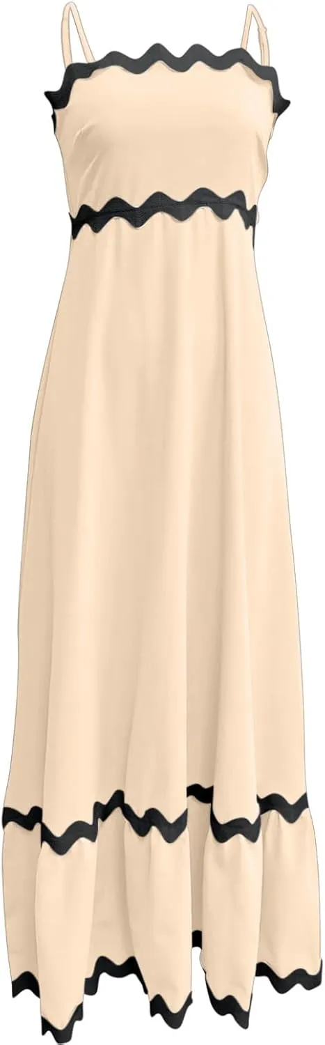 Party Dresses for Women 2024 Elegant Spaghetti Strap Ruffle Maxi Dress Summer Fashion Sleeveless Sundress Going Out