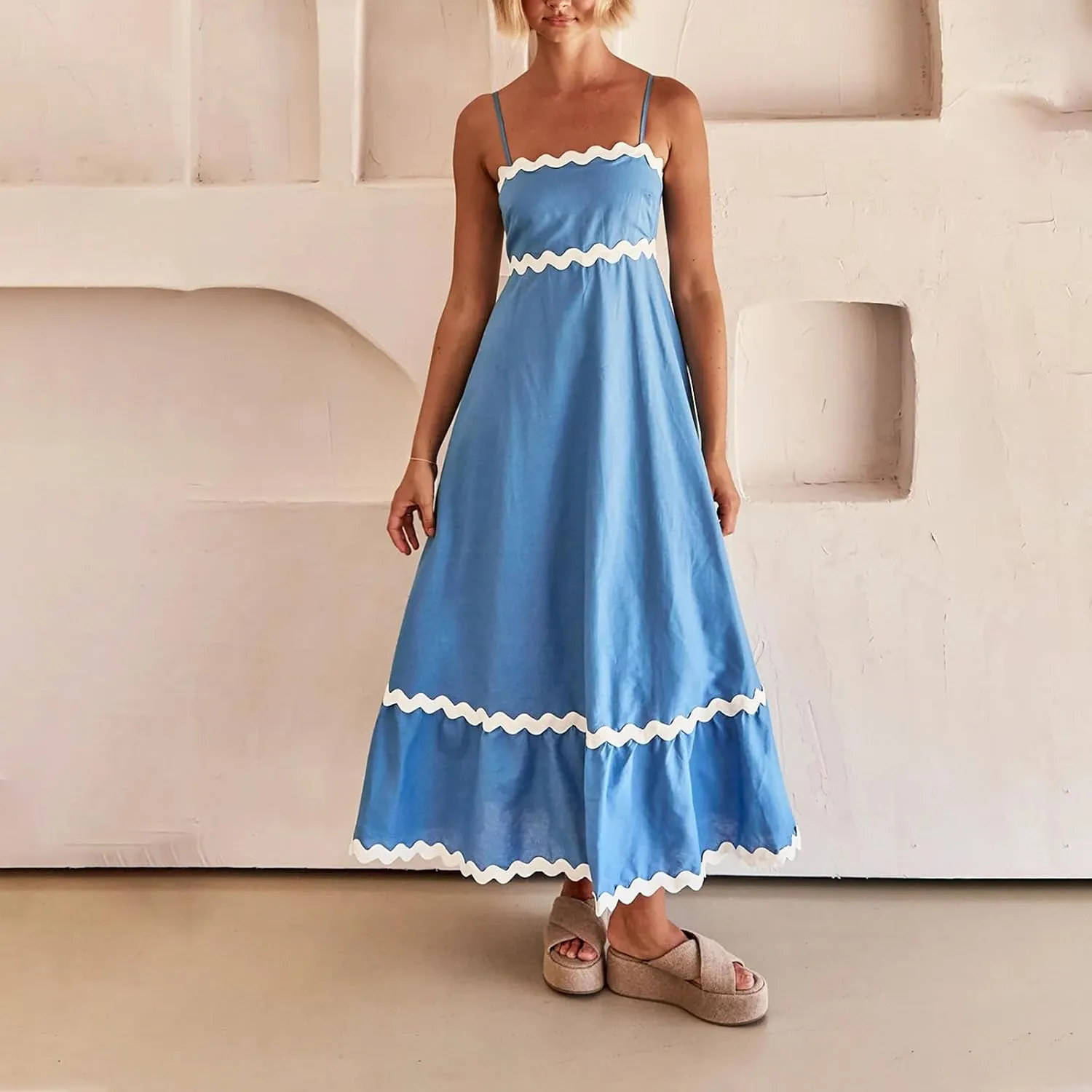 Party Dresses for Women 2024 Elegant Spaghetti Strap Ruffle Maxi Dress Summer Fashion Sleeveless Sundress Going Out