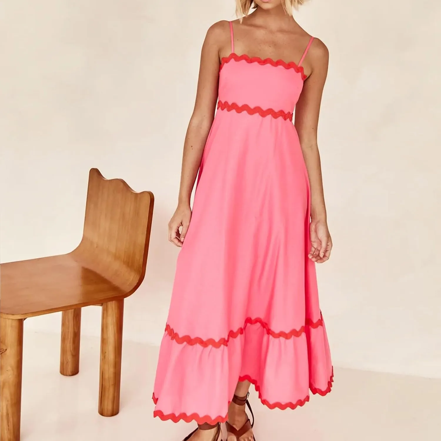 Party Dresses for Women 2024 Elegant Spaghetti Strap Ruffle Maxi Dress Summer Fashion Sleeveless Sundress Going Out