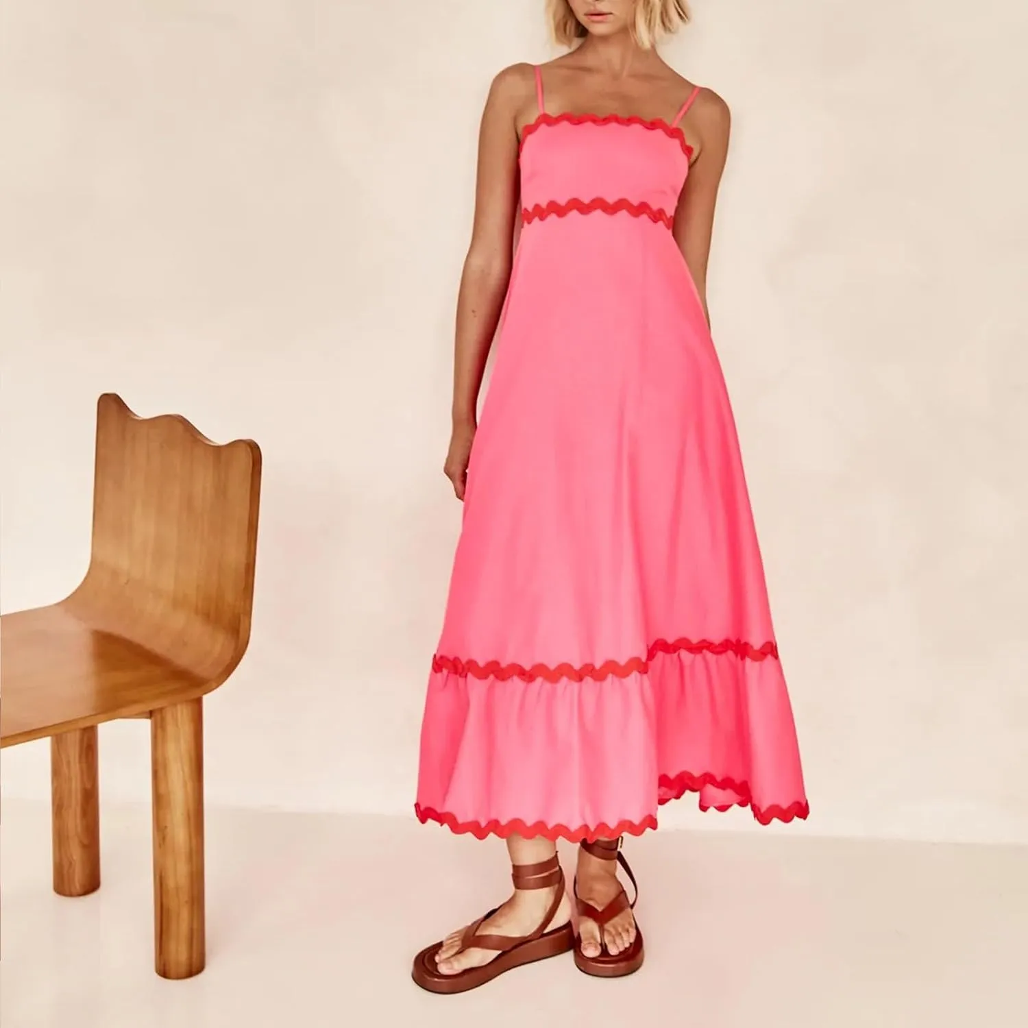 Party Dresses for Women 2024 Elegant Spaghetti Strap Ruffle Maxi Dress Summer Fashion Sleeveless Sundress Going Out