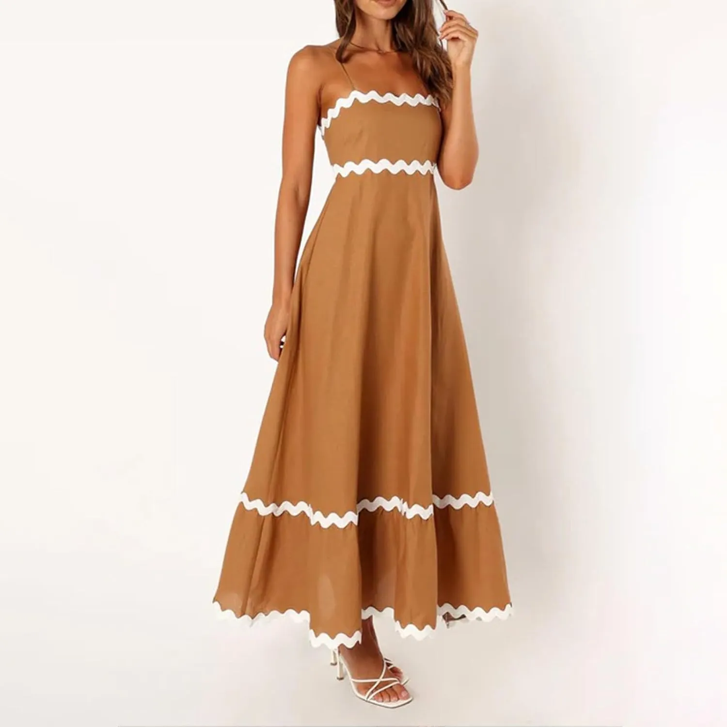 Party Dresses for Women 2024 Elegant Spaghetti Strap Ruffle Maxi Dress Summer Fashion Sleeveless Sundress Going Out