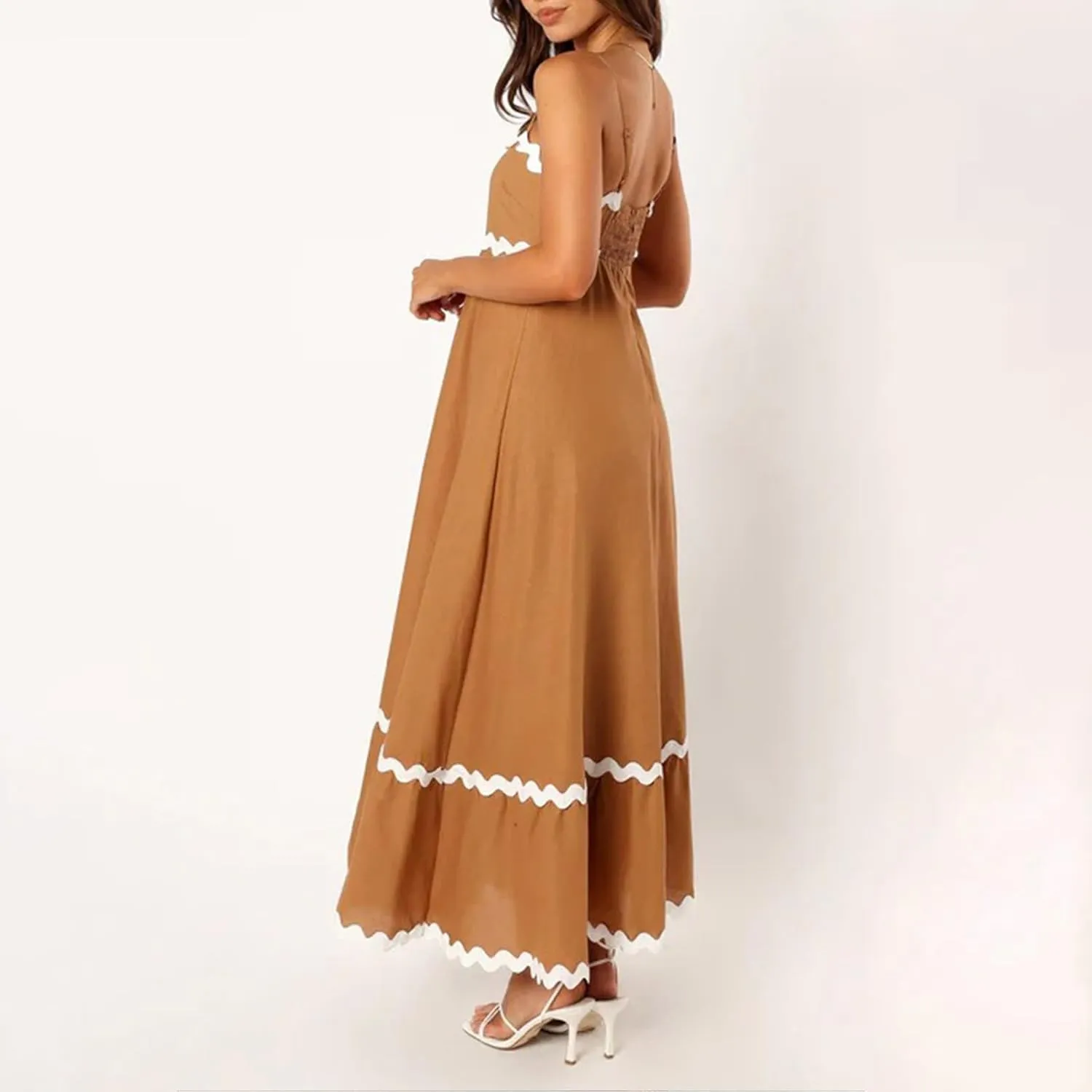 Party Dresses for Women 2024 Elegant Spaghetti Strap Ruffle Maxi Dress Summer Fashion Sleeveless Sundress Going Out