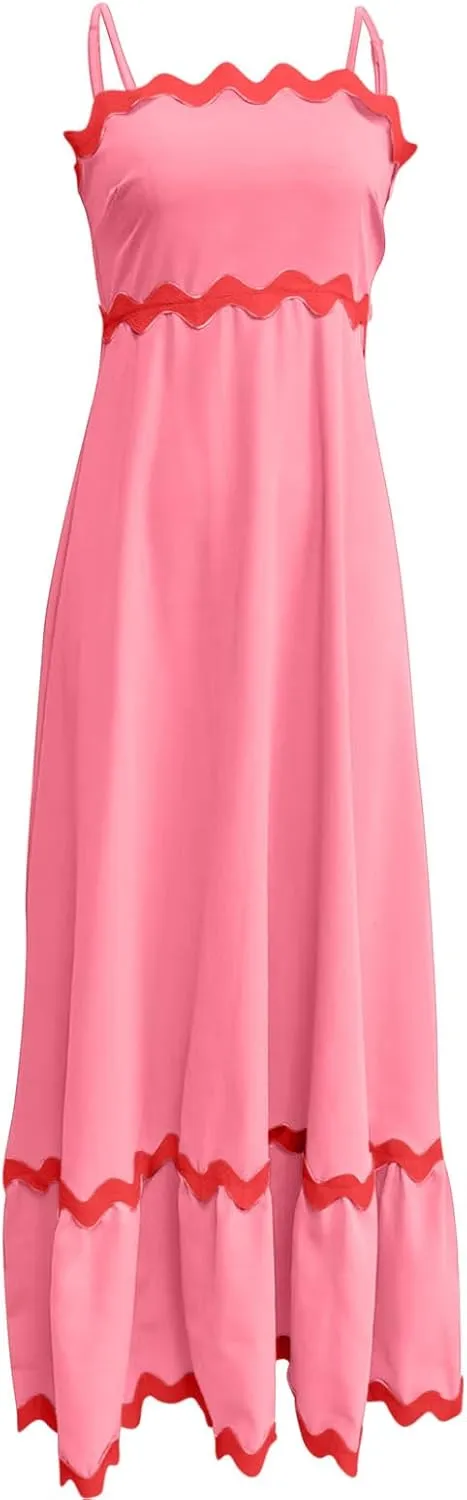 Party Dresses for Women 2024 Elegant Spaghetti Strap Ruffle Maxi Dress Summer Fashion Sleeveless Sundress Going Out