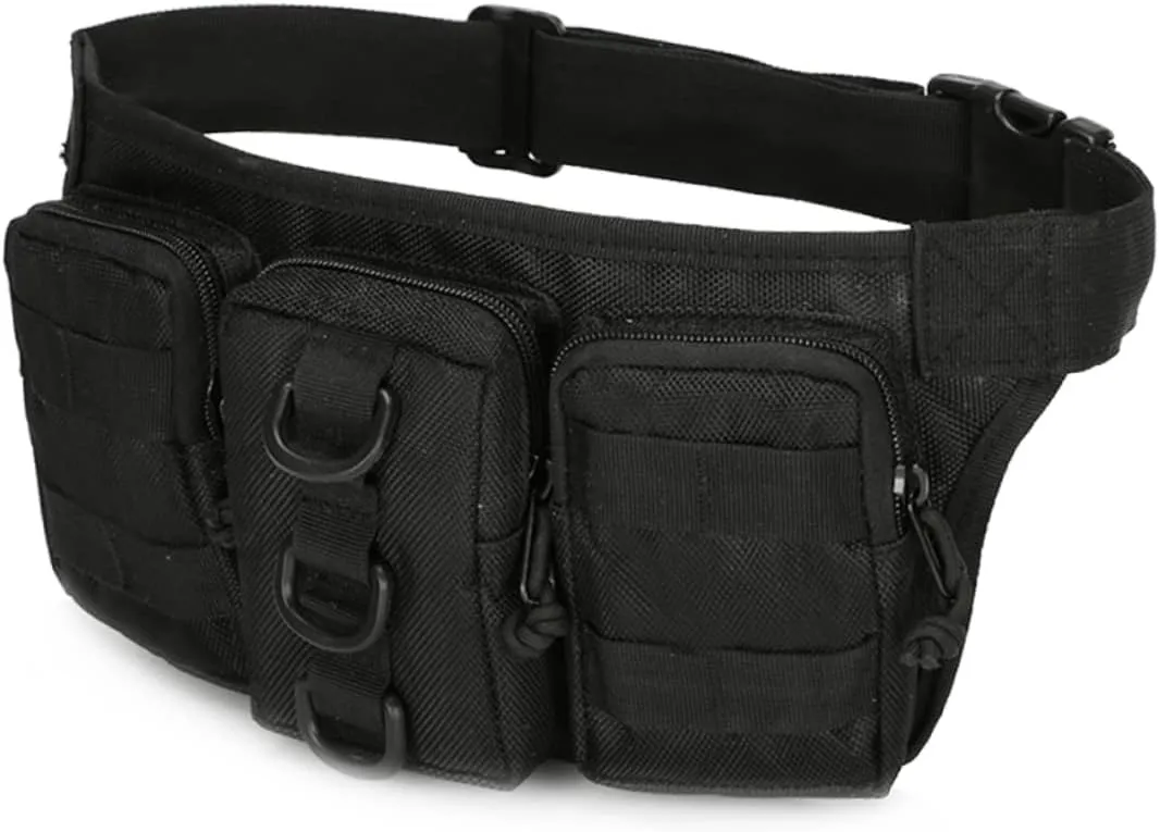 PartyKindom Pack Fanny Pack for Men Adjustable Waist Bag with Separate Pockets for Hiking Travel and Workouts Durable Material Black