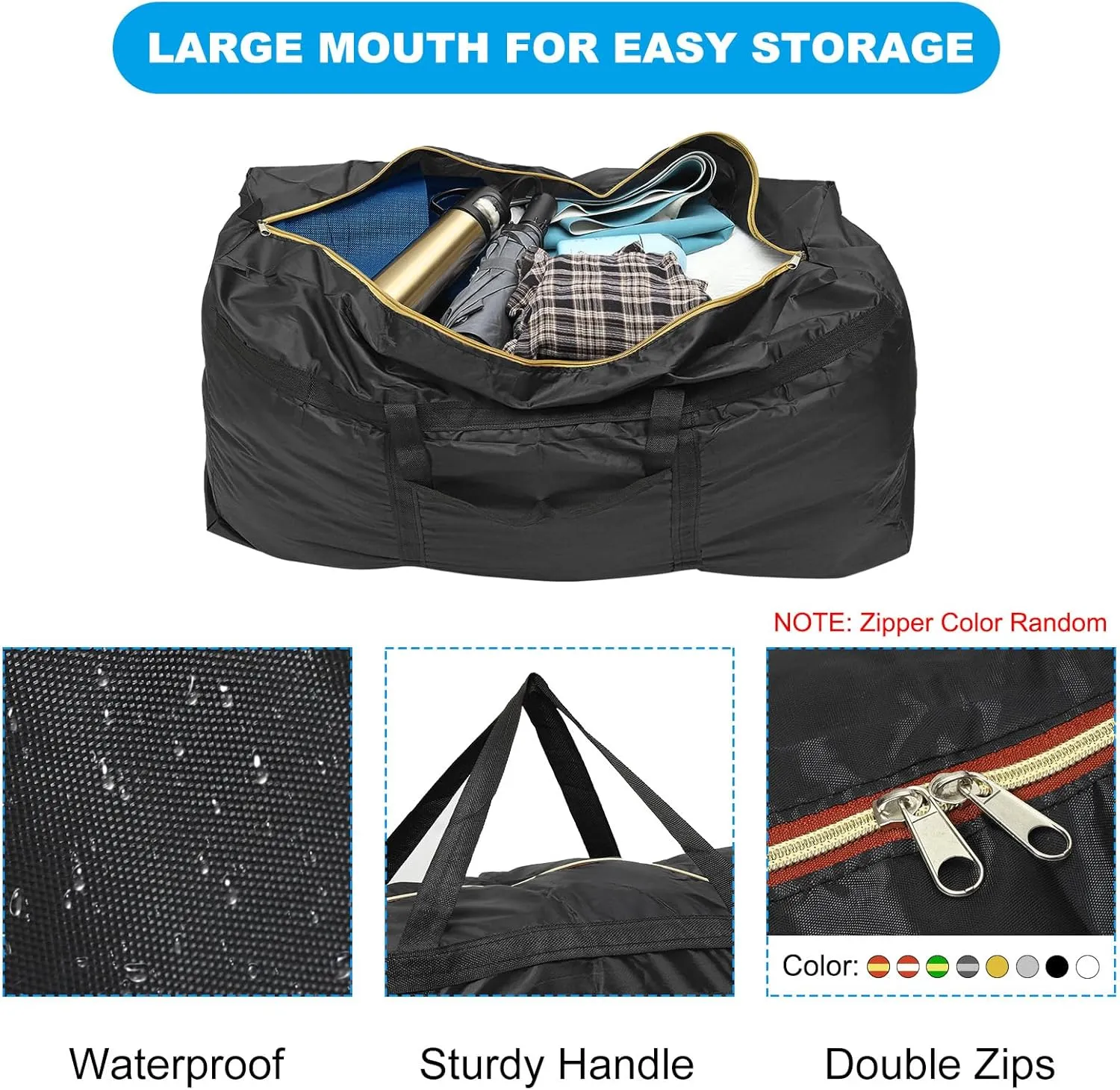 PATIKIL 35" Extra Large Moving Bag for Travel, 2 Pack 210D Oxford Waterproof Storage Bag with Double Zippers Duffle Bag for Storage Packing Home Traveling Camping, Black (35"x9.8"x19")