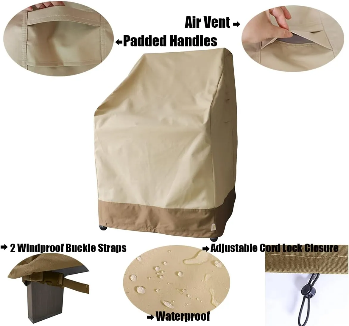 Patio Stackable Chairs Cover - Durable and Waterproof Large Outdoor Stacking Chairs Cover, Fits Stack of up to 8 Chairs