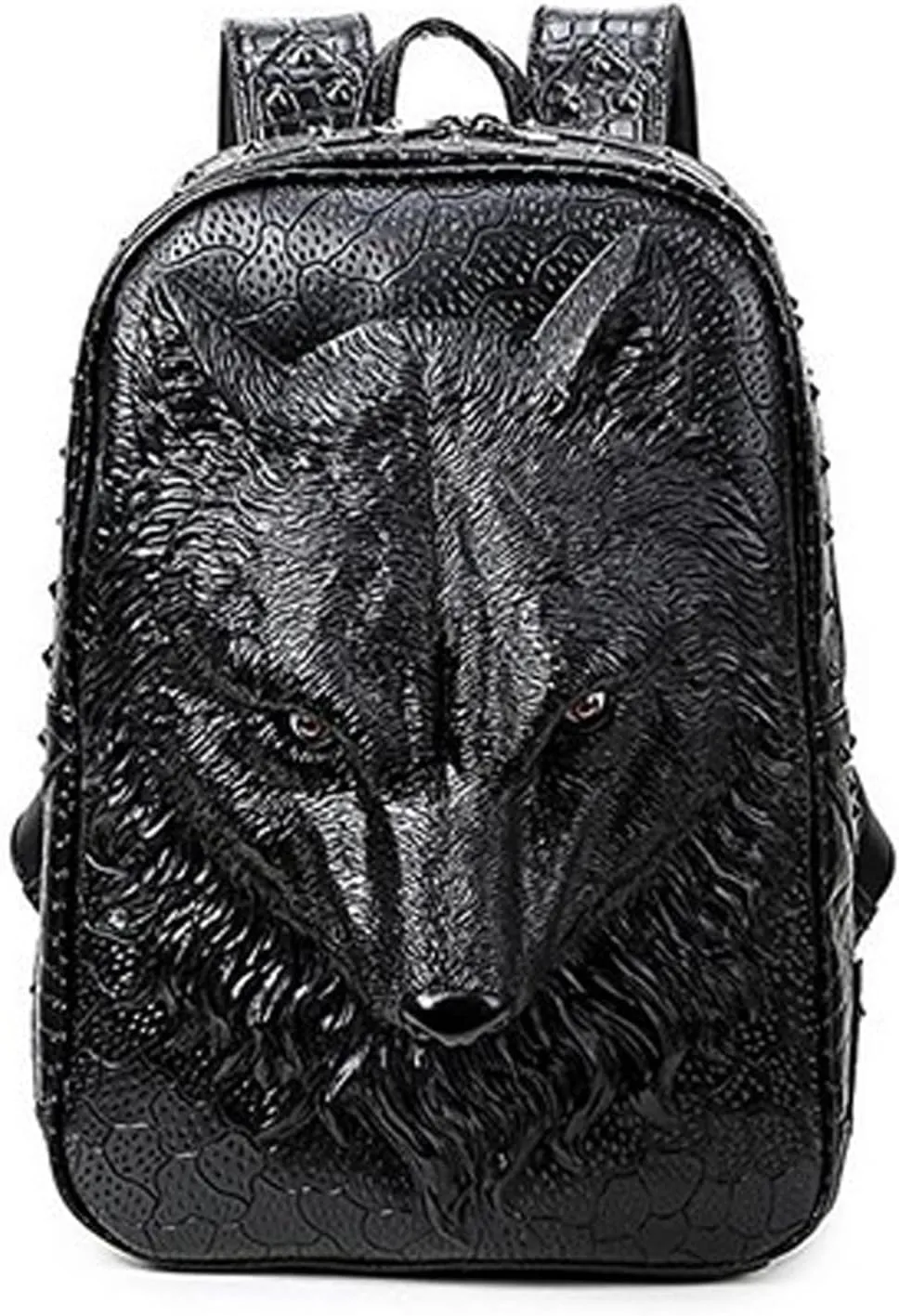 Personalized 3D Lion PU Leather Casual Laptop Backpack for Men Durable Travel Daypack (Wolf)