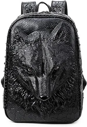 Personalized 3D Lion PU Leather Casual Laptop Backpack for Men Durable Travel Daypack (Wolf)