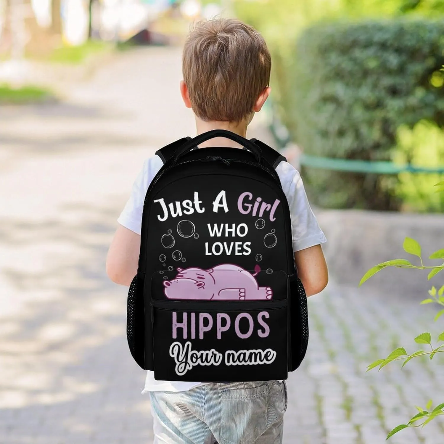 Personalized Hippo Backpack for Girls Boys, 16 Inch Backpacks for School, Cute, Adjustable Straps, Durable, Lightweight, Large Capacity Bookbag for Kids