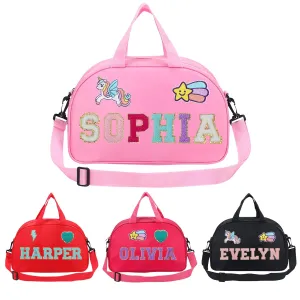 Personalized Kids Dance Ballet Bag, Custom Dance Bag with Chenille Letter, Large Capacity Sport Duffle Bag, Girl Dance Duffle Bag, Pink Cheerleader Bag, 4-6 kids Dance Bag, 14"×8"×6", Gift for Dancer