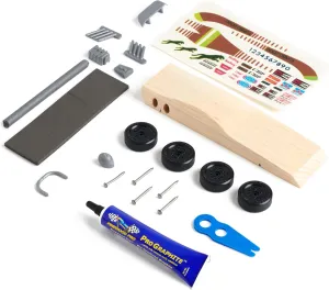 Pinewood Pro Ferrari-Style Derby Car Kit | 22 Piece Set | Polished Axles | Speed Wheels | PRO Graphite Included | Flex Weights | Wheel Spacing Tool | Cool Accessories and Decals