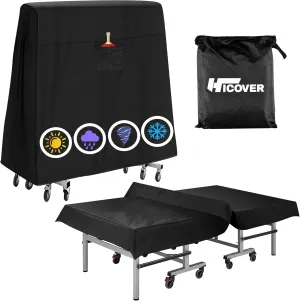 Ping Pong Table Cover, Hicover Table Tennis Cover Waterproof Sunproof Indoor & Outdoor Fits Universal 9x5 FT Tables Folding & Flat Tables, with Paddles Organize Bag, 600D Oxford Fabric