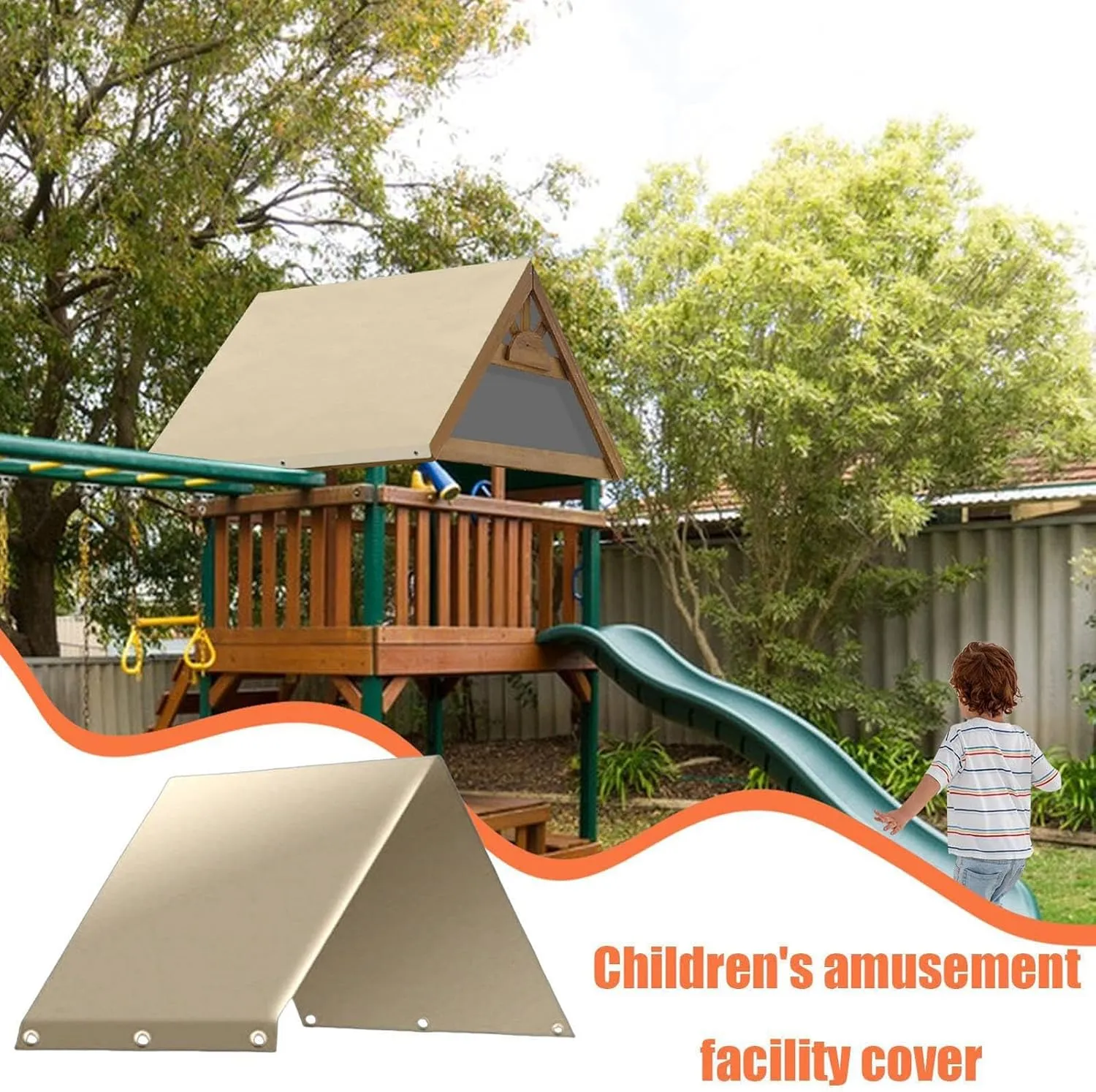 Playground Tarp Canopy Replacement, Outdoor Swing Covers Waterproof,Rainproof Waterproof UV Protection Awning for Playset (Beige)