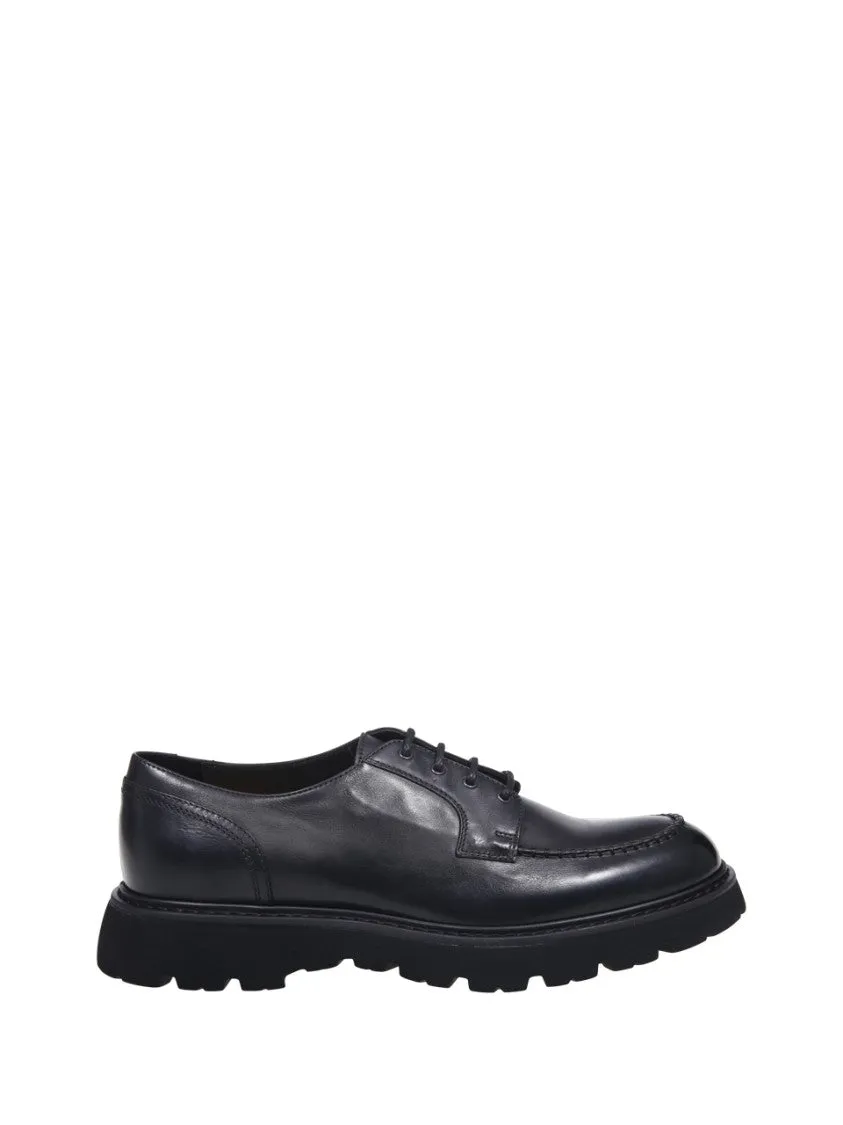 Polished Black Derby Shoes With Calf Leather Sole
