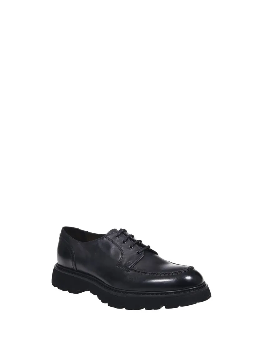 Polished Black Derby Shoes With Calf Leather Sole