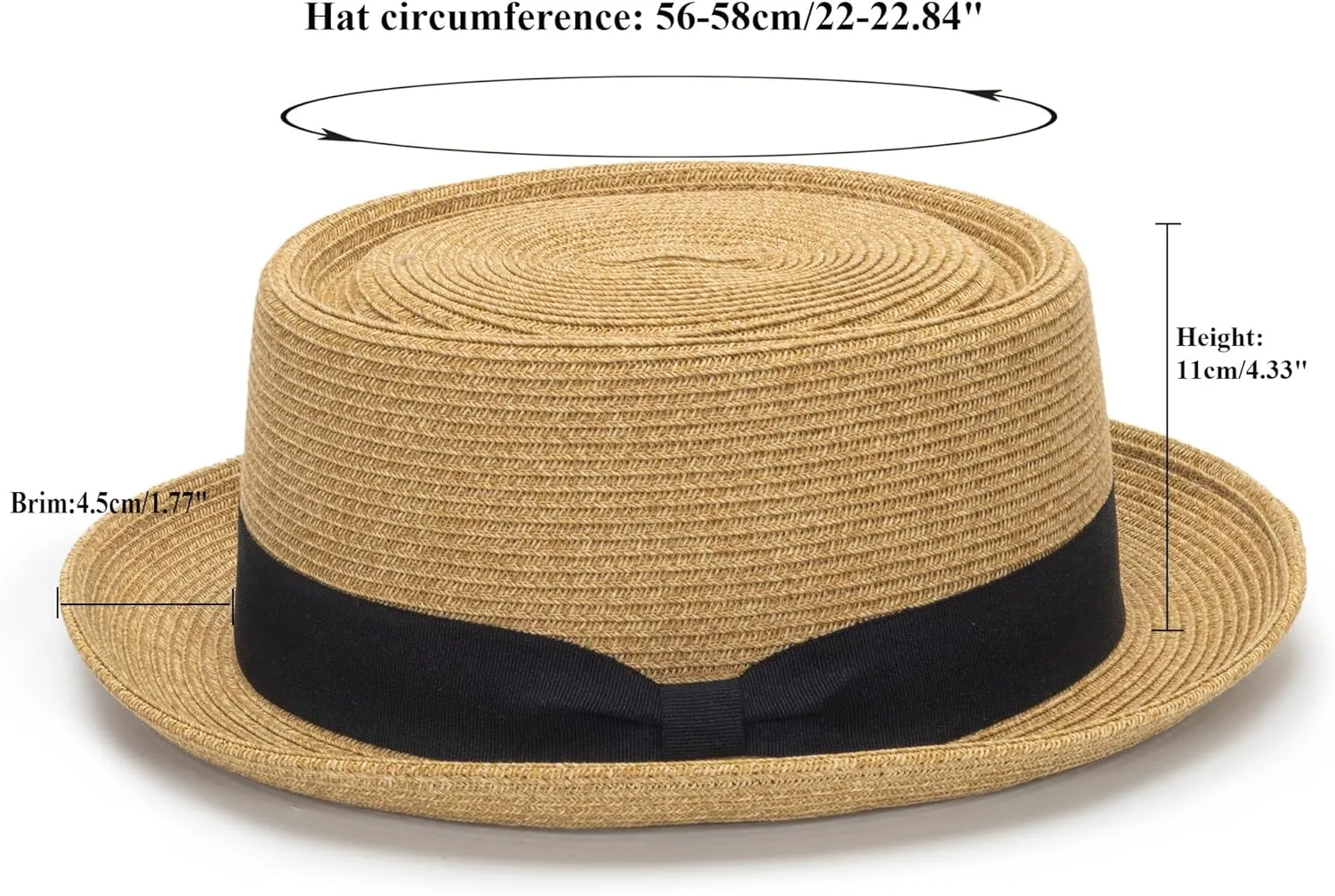 Pork-Pie-Hat-for-Men-Women Straw-Boater-Hat Summer-Sun-Derby-Fedora with Bowknot