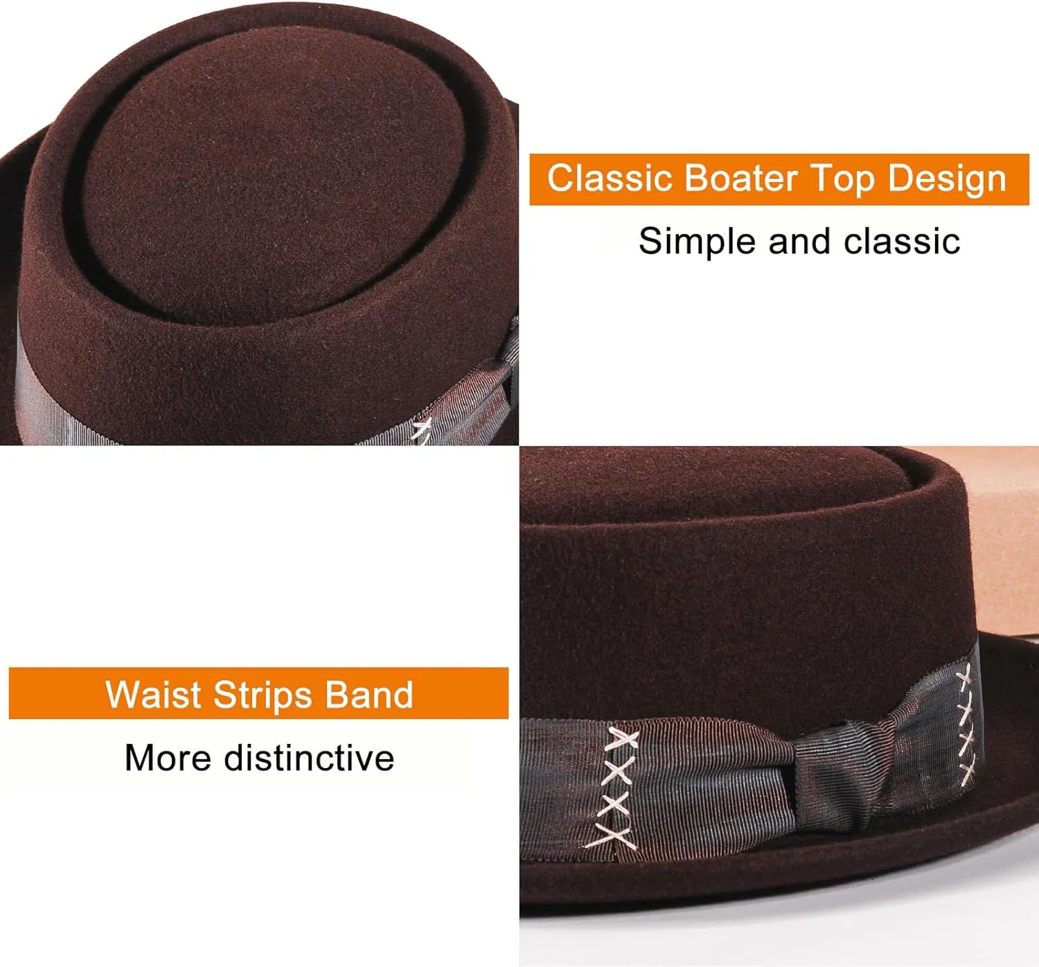 Pork Pie Hats for Men/Women, 100% Wool Felt Hat Stout Porkpie Breaking Bad Hat Flat Top Fedora Hats Boater Derby Crushable