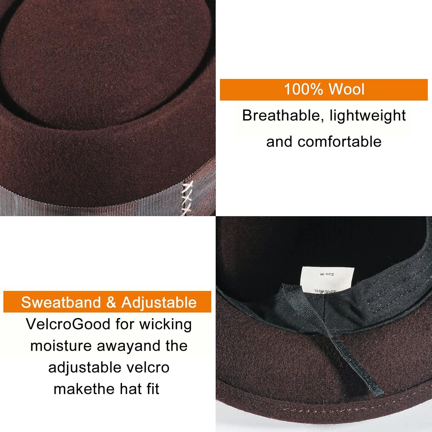 Pork Pie Hats for Men/Women, 100% Wool Felt Hat Stout Porkpie Breaking Bad Hat Flat Top Fedora Hats Boater Derby Crushable