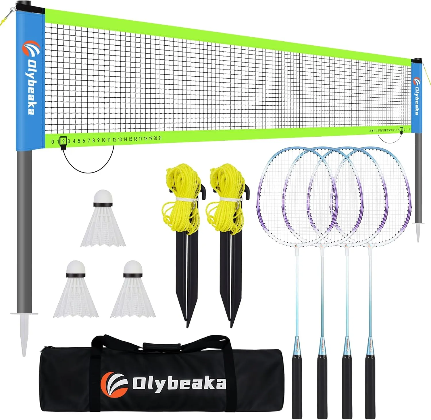 Portable Badminton Net with 4 Badminton Rackets, Durable Badminton Net Set for Driveway Backyard, Stable Game Net System with Carring Bag