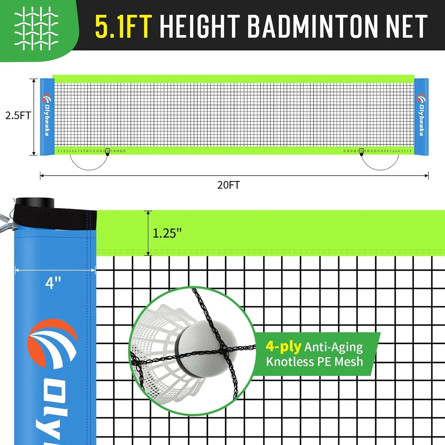 Portable Badminton Net with 4 Badminton Rackets, Durable Badminton Net Set for Driveway Backyard, Stable Game Net System with Carring Bag
