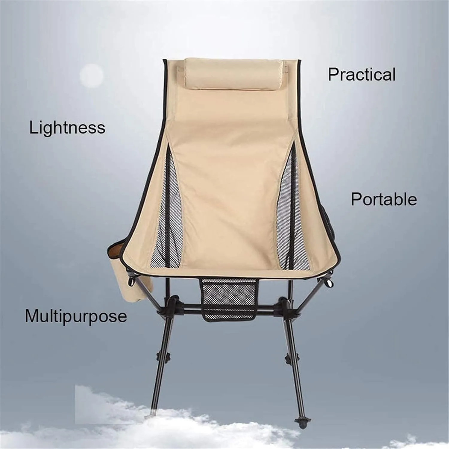 Portable Camping Chair Folding Ultra Light Aluminum Alloy Folding Chair Portable Fishing Chair Outdoor Leisure Recliner Beach Chair Bearing Capacity up to 150Kg,Blue, Black