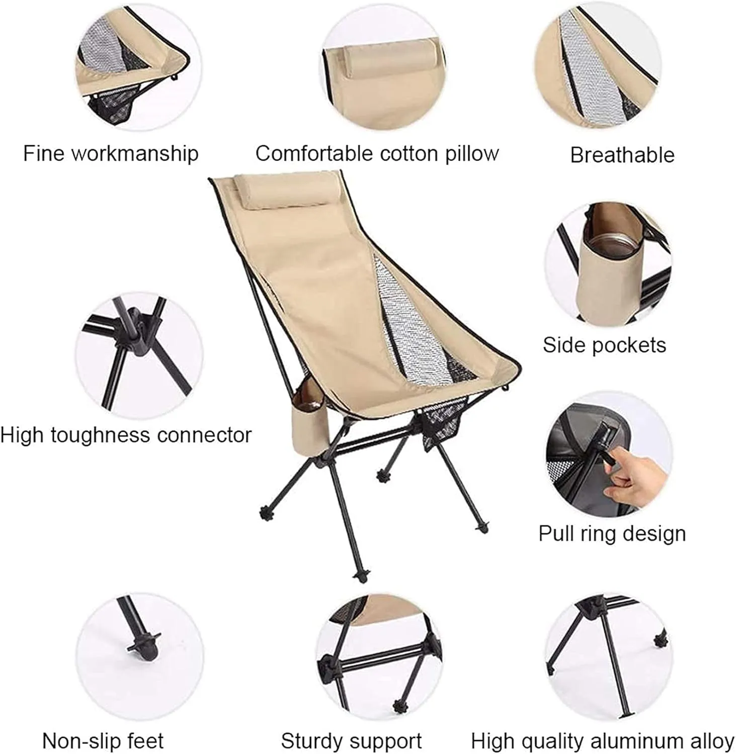 Portable Camping Chair Folding Ultra Light Aluminum Alloy Folding Chair Portable Fishing Chair Outdoor Leisure Recliner Beach Chair Bearing Capacity up to 150Kg,Blue, Black
