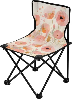 Portable Camping Folding Chairs Foldable Chair Small Poppy Flower Pink Lightweight Backpacking Outdoor Outside Fishing