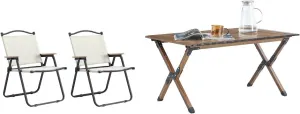 Portable Camping Table 3-Piece Outdoor Folding Furniture Set, Aluminum Table and 2 Chairs, Brown and Beige, for Camping, Picnic, Patio