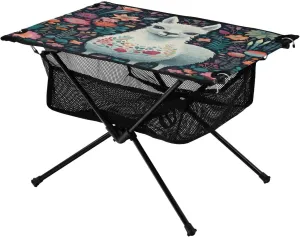 Portable Camping Table Foldable with Mesh Storage Lightweight Compact Camp Tent Side Table for Outside,Camping,Hiking,Tailgating,Alpaca