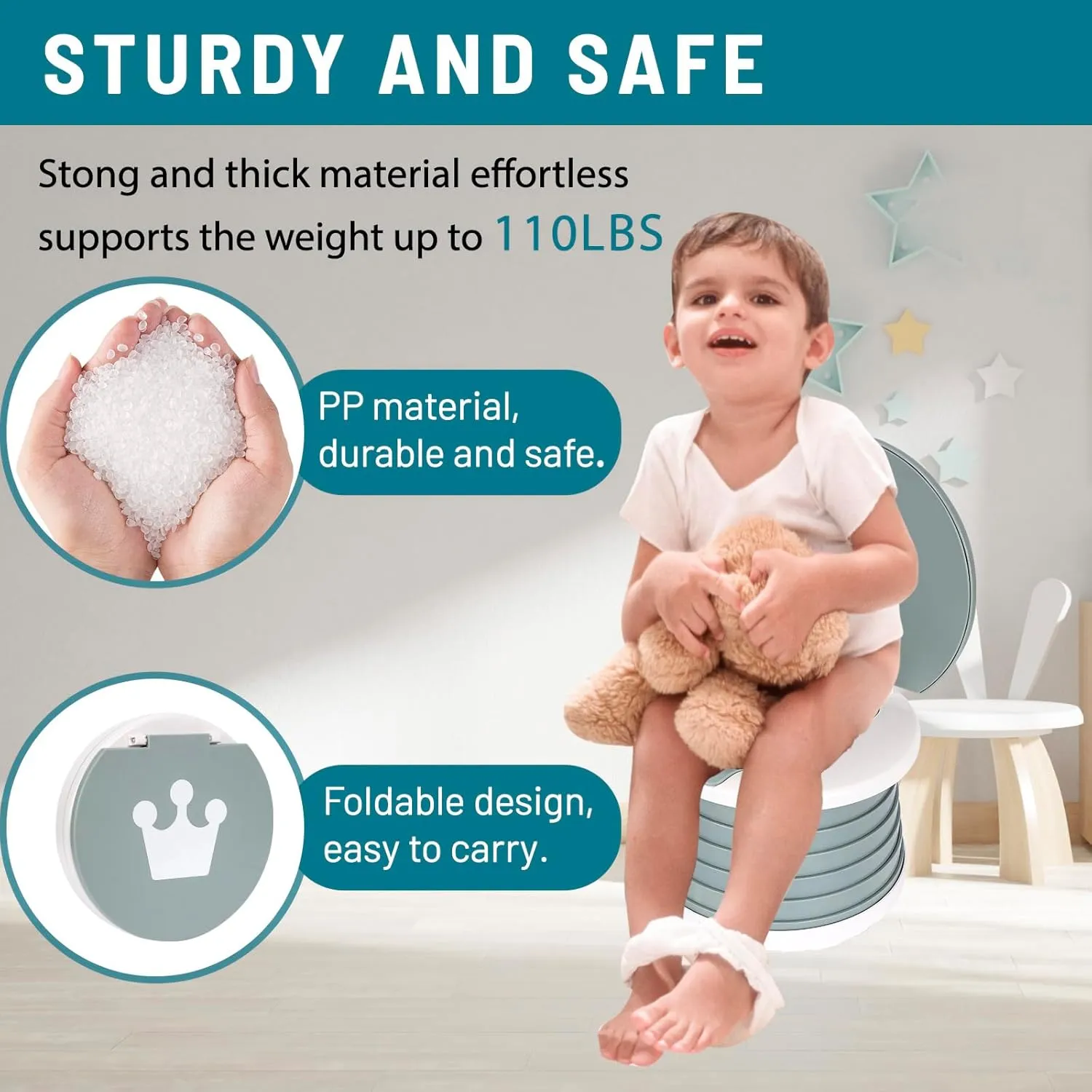 portable, foldable potty seat for toddler, Training Toilet Seat Emergency Toilet for Car, Camping, Outdoor, indoor (grey, small)
