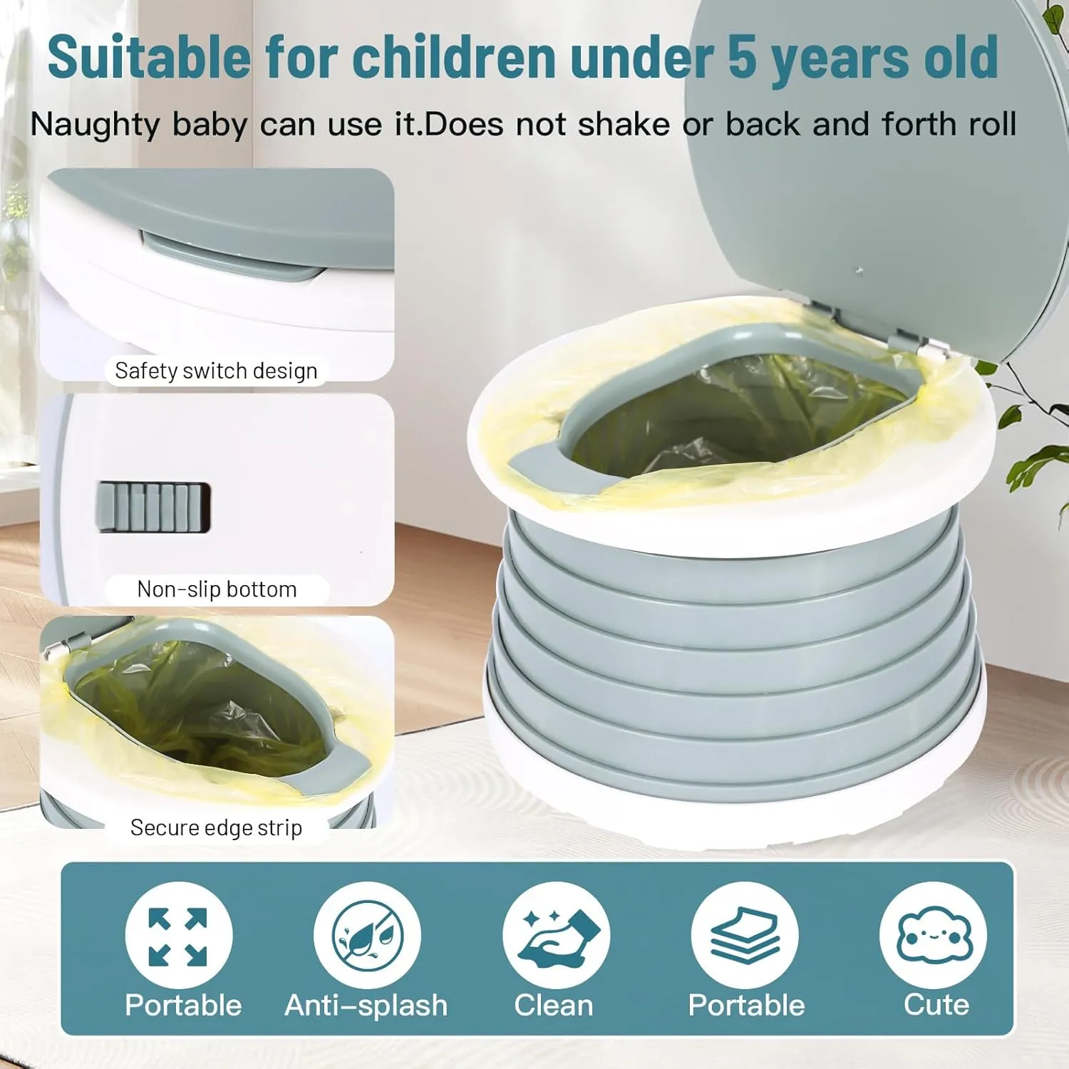 portable, foldable potty seat for toddler, Training Toilet Seat Emergency Toilet for Car, Camping, Outdoor, indoor (grey, small)