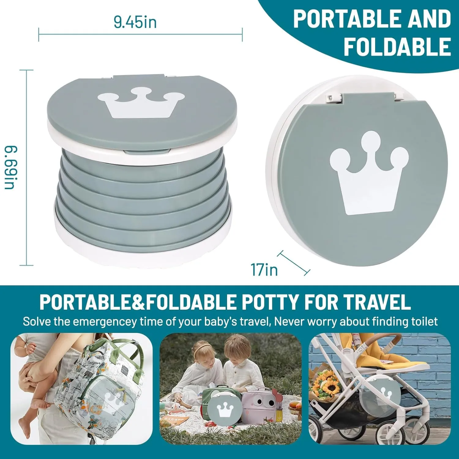 portable, foldable potty seat for toddler, Training Toilet Seat Emergency Toilet for Car, Camping, Outdoor, indoor (grey, small)