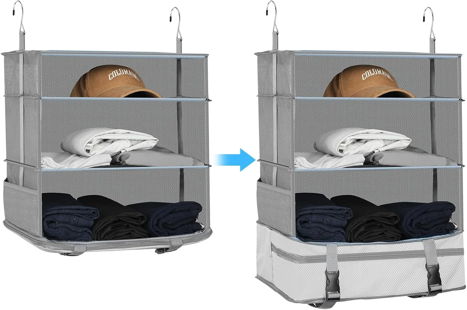 Portable Hanging Travel Shelves, Upgraded Premium Durable Oxford Packing Cubes for Suitcases Hanging Carry on Closet Luggage Organizers for Travel (White)