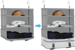 Portable Hanging Travel Shelves, Upgraded Premium Durable Oxford Packing Cubes for Suitcases Hanging Carry on Closet Luggage Organizers for Travel (White)