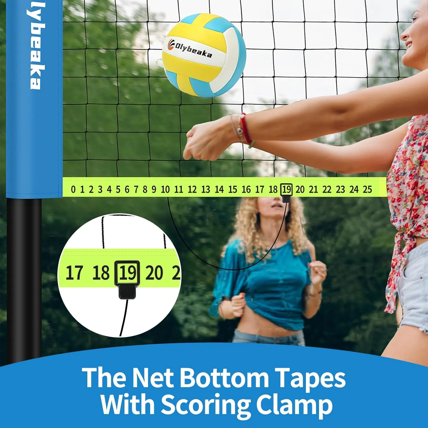 Portable Outdoor Volleyball Net Set for Backyard Beach with Adjustable Poles, Durable 20ft/32ft Net, Soft PU Volleyball & Pump, Carry Bag - Easy Set Up & Durable
