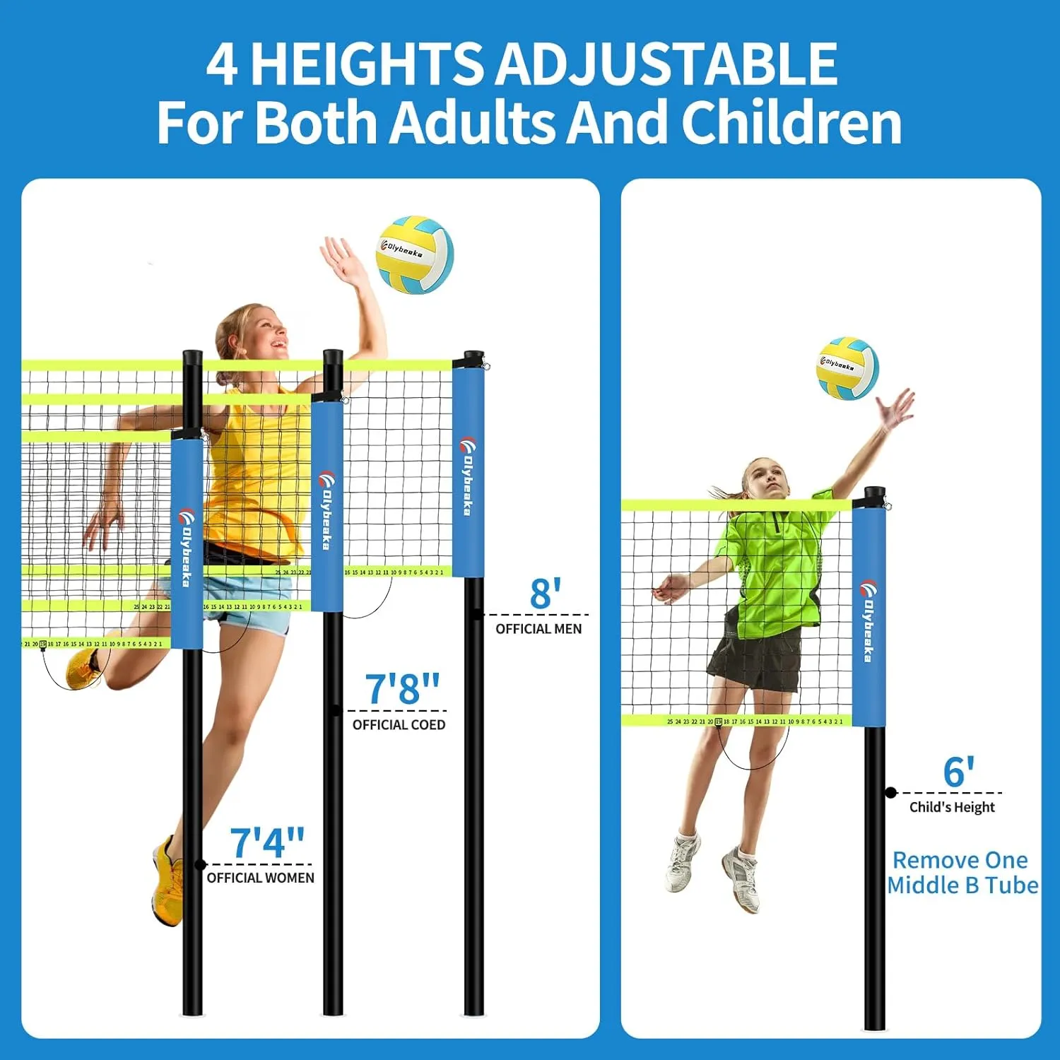 Portable Outdoor Volleyball Net Set for Backyard Beach with Adjustable Poles, Durable 20ft/32ft Net, Soft PU Volleyball & Pump, Carry Bag - Easy Set Up & Durable